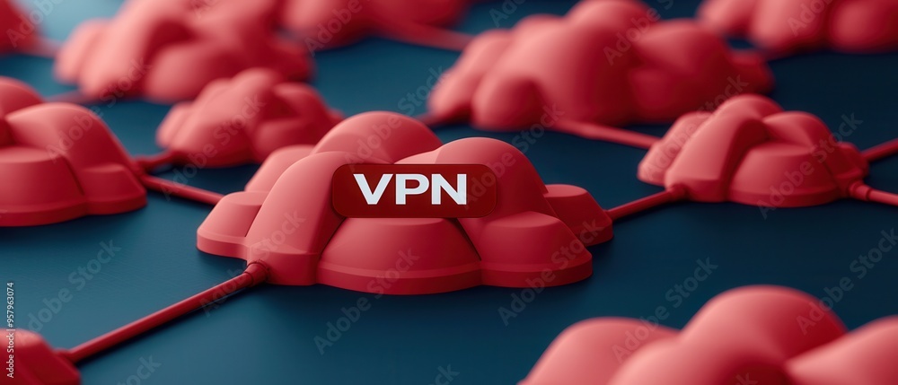 Poster a close-up view of red clouds with the term vpn, highlighting the concept of virtual private network
