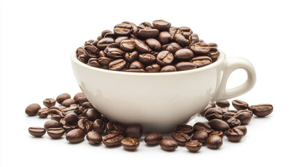 Fototapeta premium Full cup of coffee beans. Large roasted coffee beans