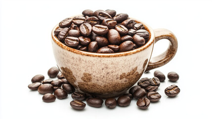 Fototapeta premium Full cup of coffee beans. Large roasted coffee beans