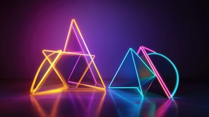 Glowing geometric shapes in neon colors