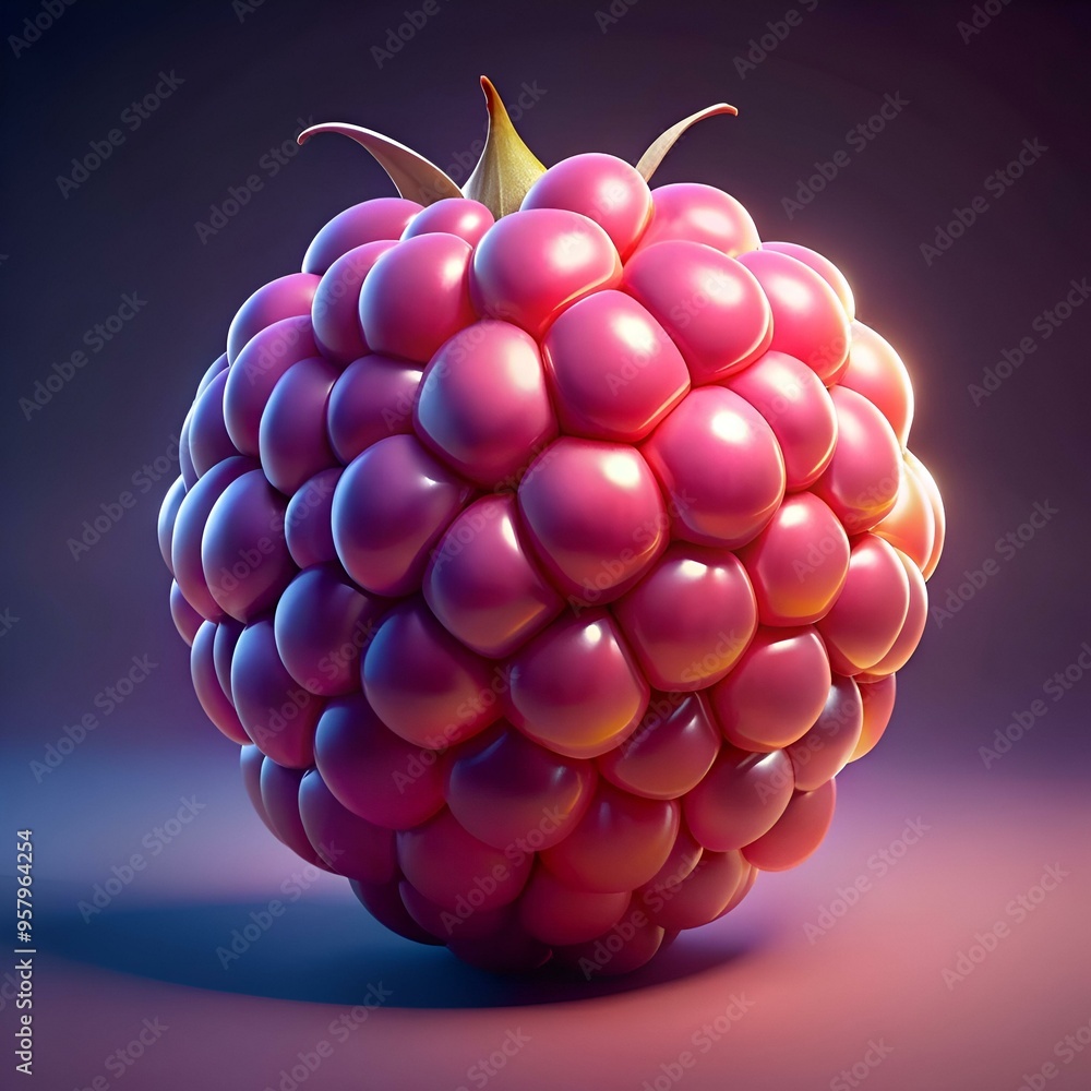 Poster a vibrant 3d rendering of a plump raspberry. bursting with color and texture.