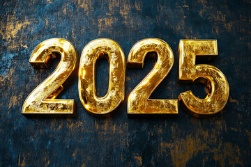 3D luxury style Happy New Year 2025. New Year festive banner with the golden numbers 2025 on background