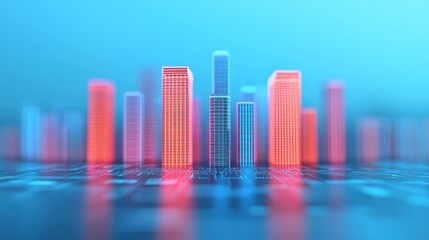 Obraz premium Digital Investment in Futuristic Business District: Holographic Skyscrapers and Urban Growth