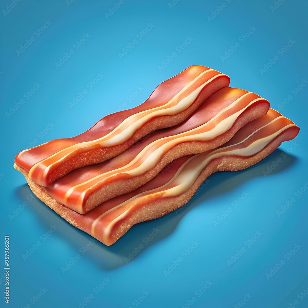Poster crisp 3d render of a stack of delicious bacon. perfect for illustrating breakfast menus. food blogs.