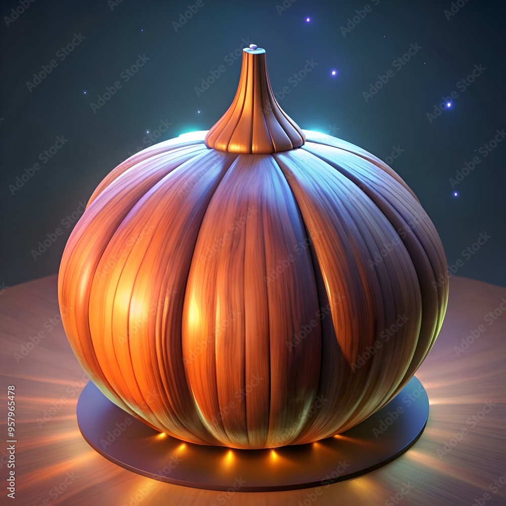 Aufkleber A captivating 3D illustration of a glowing wooden onion. perfect for adding a touch of whimsy and warmth to your design projects.