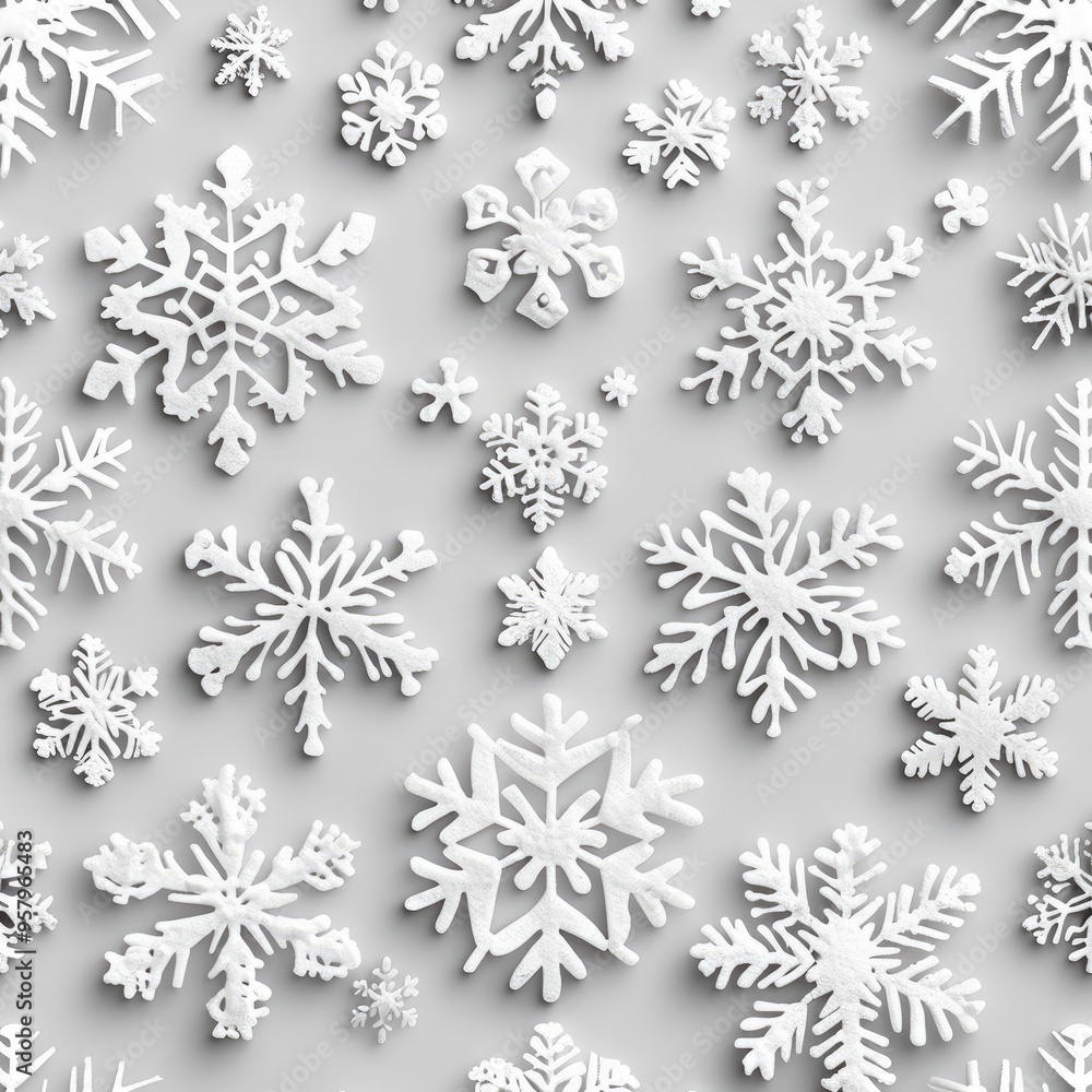 Aufkleber Seamless pattern of snowflakes in different shapes. Generative AI.