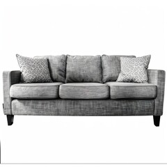 Grey three seater sofa isolated on transparent 