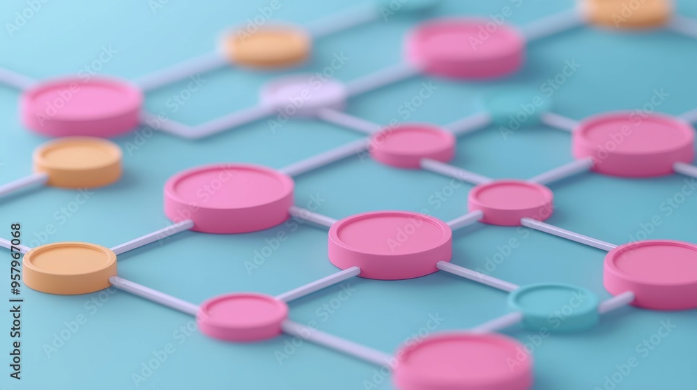 Poster creative entrepreneurs conceptualizing with digital flowcharts in space, selective focus on foregrou