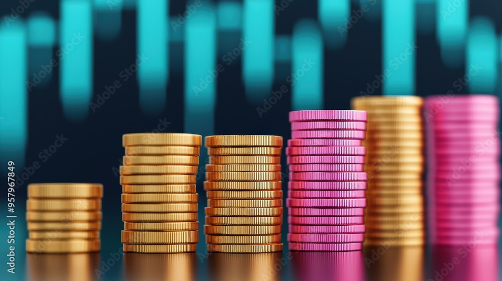 Poster financial portfolio diversification concept with abstract graphs and copy space, selective focus -