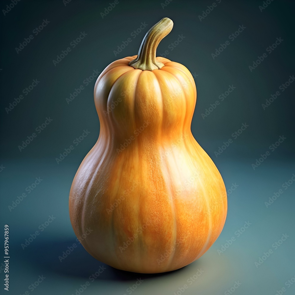 Poster a realistic 3d rendering of a butternut squash. showcasing its vibrant orange hue and intricate text