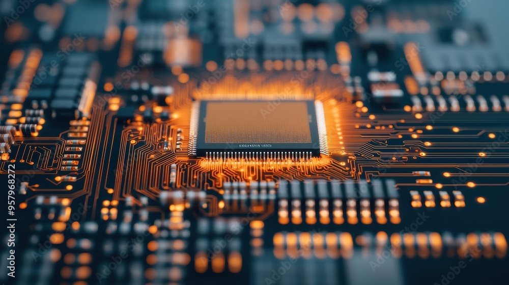 Poster future tech investment - digital circuit board with copy space in