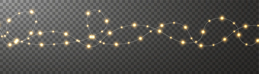 Vector Christmas lights. Christmas garland PNG. Christmas light PNG. Christmas decoration, LED lamps.