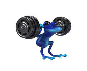 Fun 3D cartoon blue frog squatting