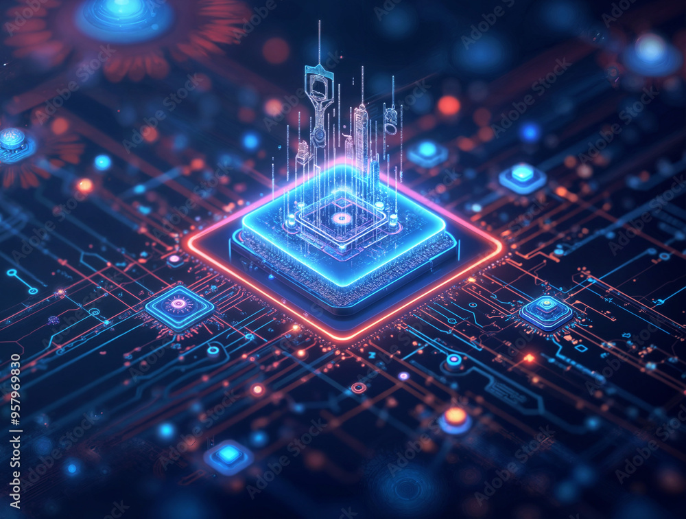 Poster ai processor digital concept. generaive ai
