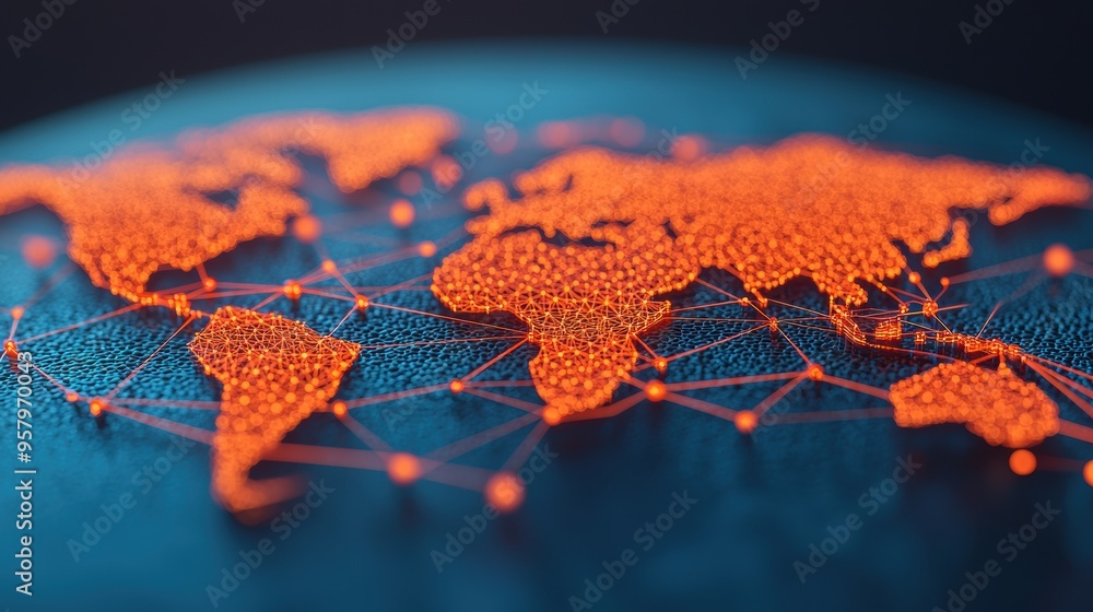 Poster global business abstract connections concept with copy space for text, selective focus in