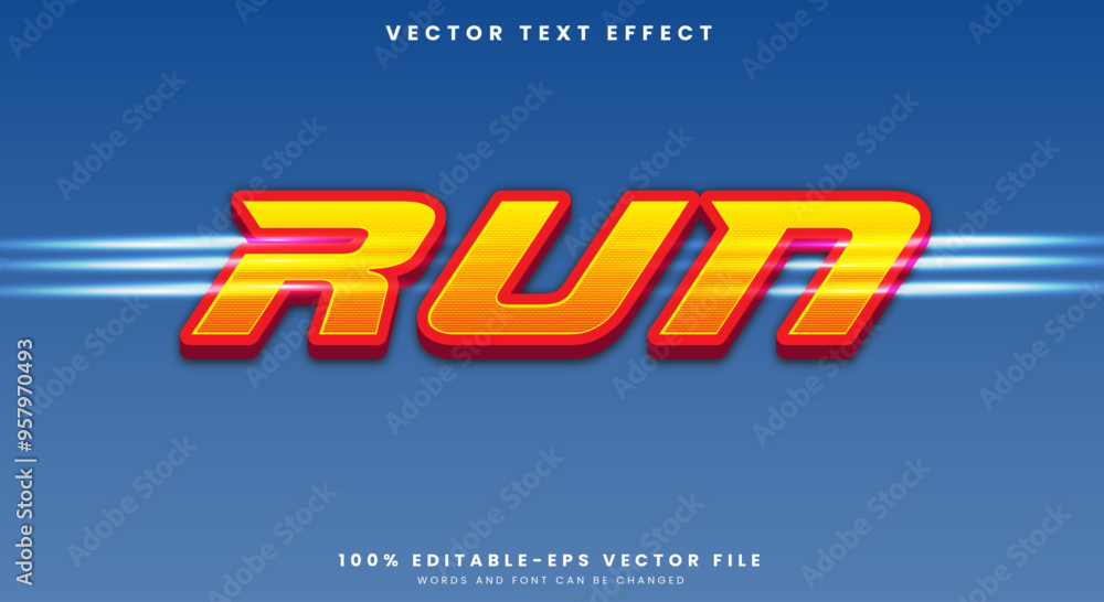 Poster run 3d editable text effect template with sport and champion text style
