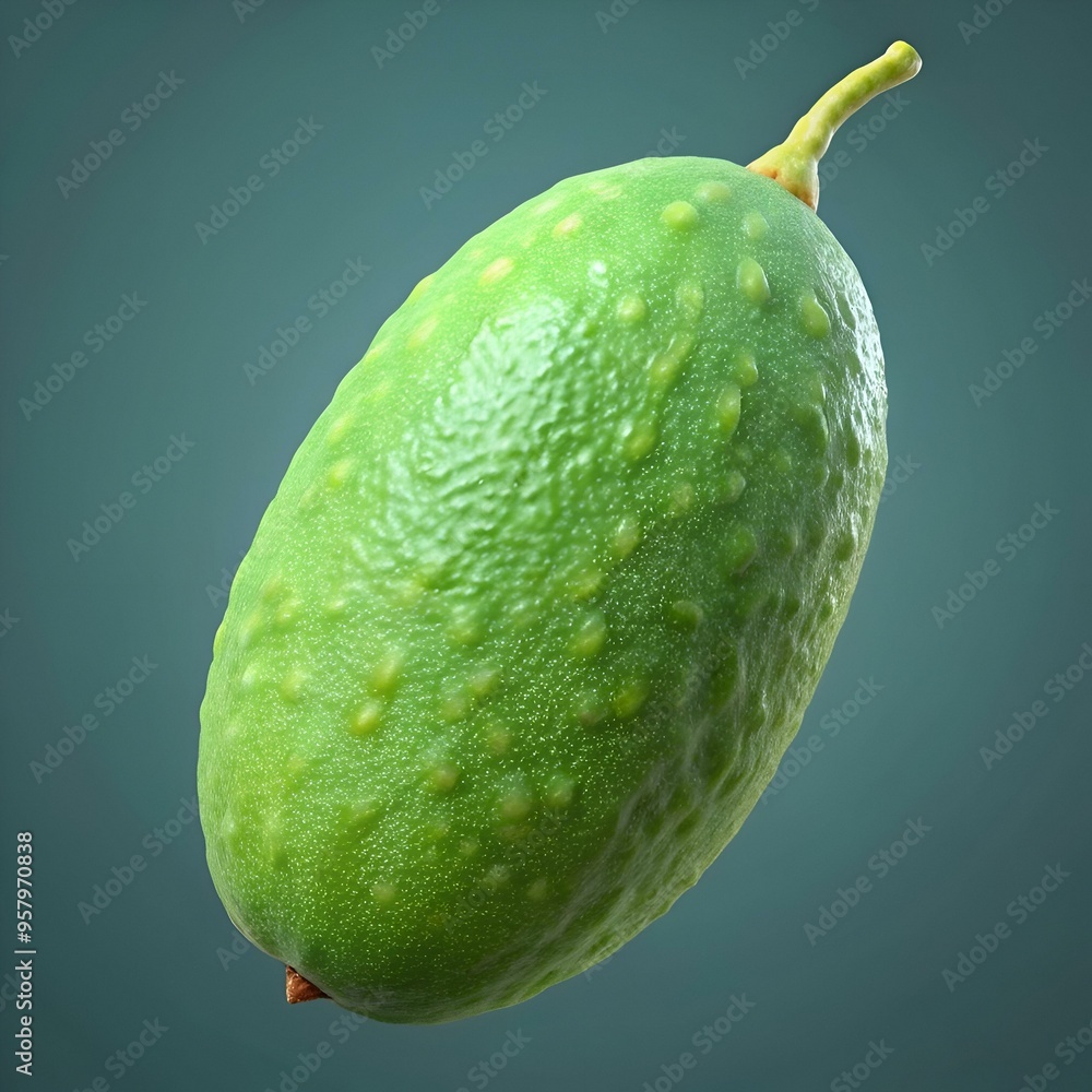 Aufkleber a close up of a single green lime with a textured surface and a small stem.