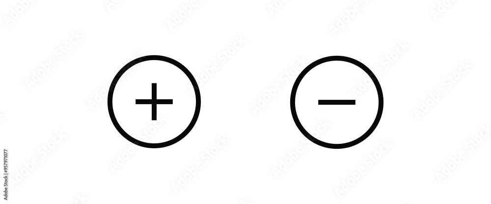 Poster round plus and minus icons set with different thicknesses line and flat icons set, editable stroke i