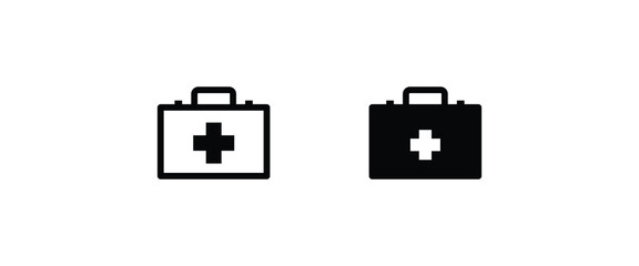 Fototapeta premium First aid kit icon in flat style. Health, help and medical diagnostic Doctor bag business line and flat icons set, editable stroke isolated on white, linear vector outline illustration, symbol logo de