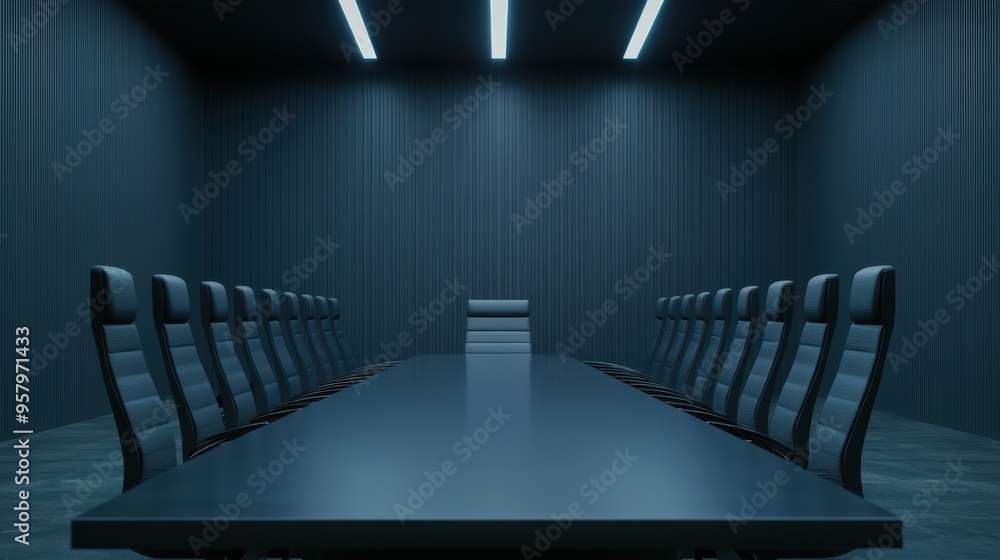 Poster futuristic business negotiation at virtual table - with copy space for text