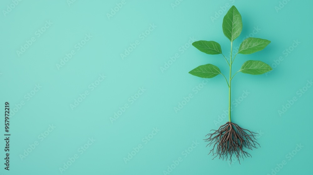 Poster digital business ecosystem: network of roots and branches in with copy space, quality