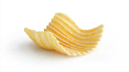 Delicious ridged potato chips on a white background, top view