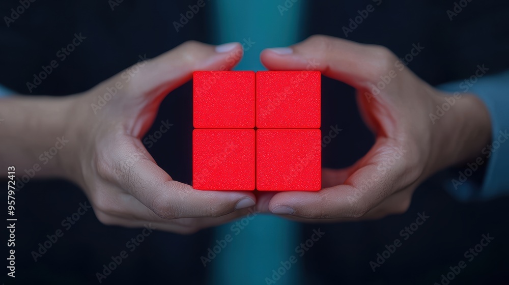 Aufkleber collaborative business teamwork concept with glowing stacking blocks in