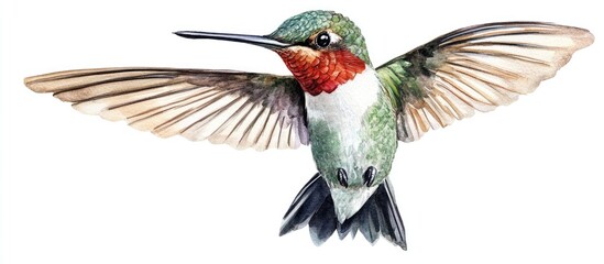 Obraz premium Vibrant Watercolor Illustration of a Hummingbird in Flight Capturing Nature's Beauty