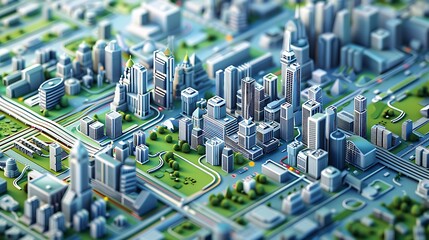 Modern Skyscraper city miniature model with intricate building details for Future Urban Residential Real Estate Building Concept.