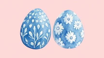 Charming Hand-Painted Blue Easter Eggs with Floral Patterns for Festive Spring Decor