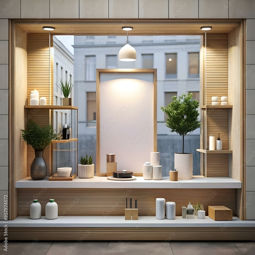 Poster a modern and minimalist storefront with a blank canvas. perfect for showcasing your brand.