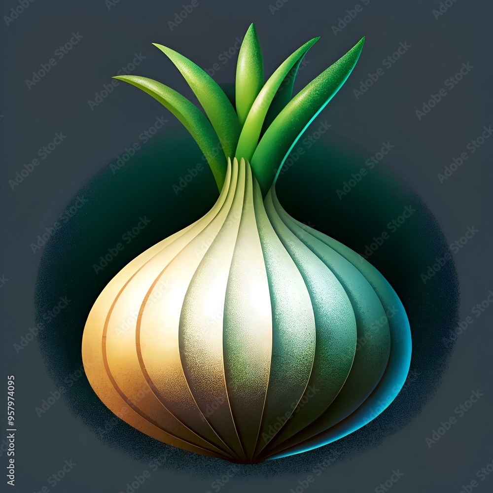 Aufkleber a stylized 3d illustration of a scallion. rendered in a minimalist design with a textured surface.