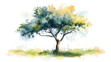 Obraz premium Serene Watercolor Tree: A Tranquil Representation of Nature's Beauty