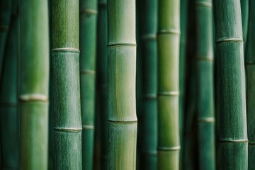 Obraz premium Close-up of bamboo stalks arranged vertically, displaying their natural green texture and unique
