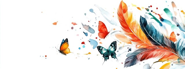 Vibrant Watercolor Butterflies and Feathers: A Whimsical Exploration of Nature's Beauty