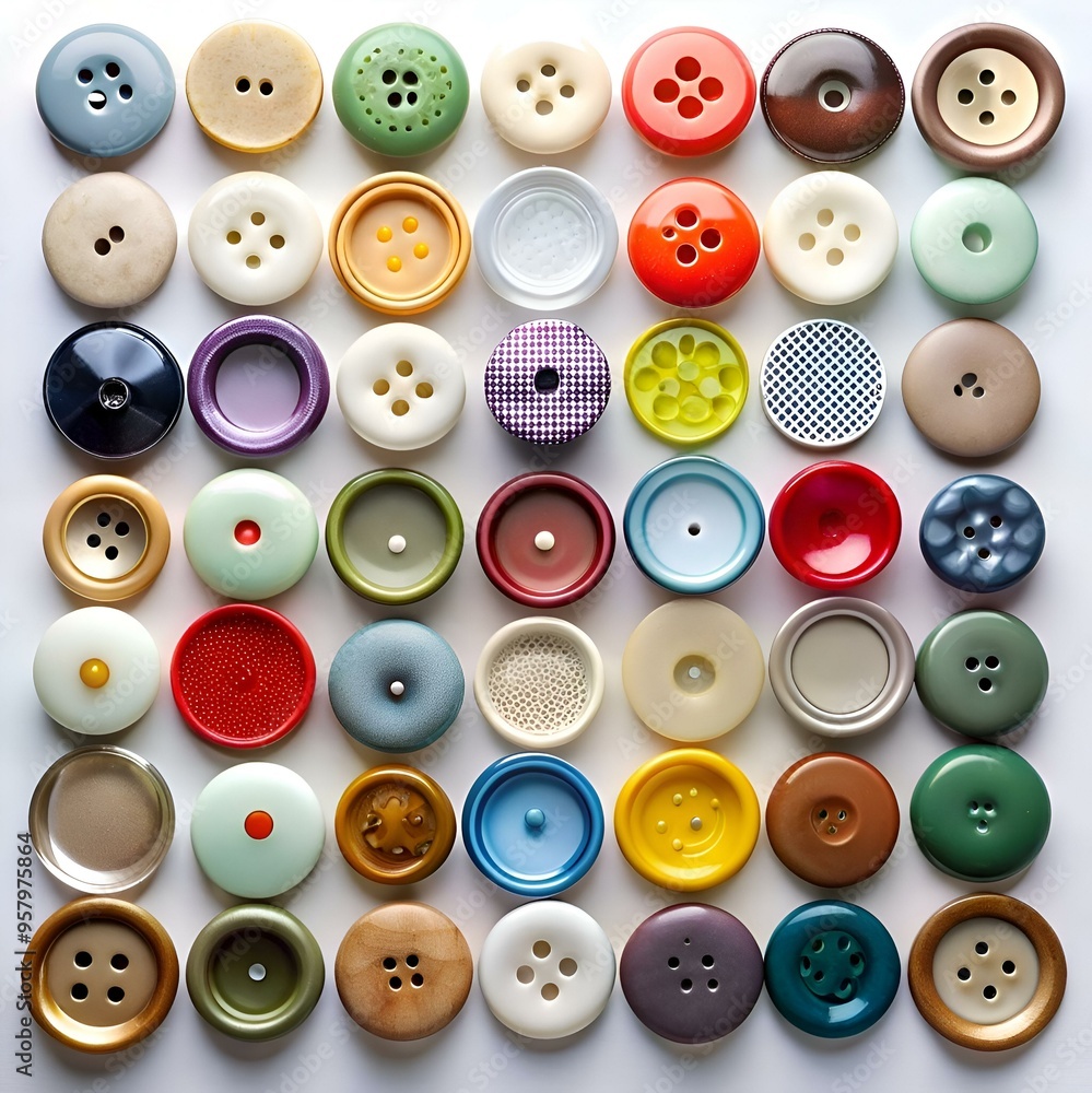 Poster a vibrant collection of colorful buttons. perfect for crafting projects. scrapbooking. or adding a t