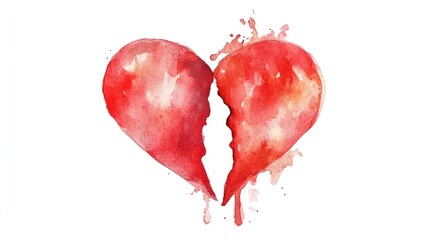 Emotional State Represented by a Watercolor Broken Heart Symbolizing Love and Loss