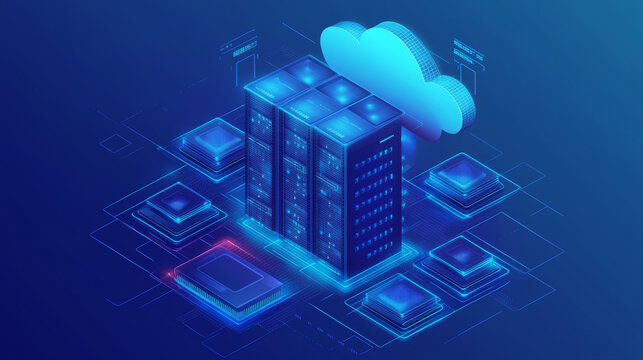 Endpoint protection cloud server in isometric illustration.
