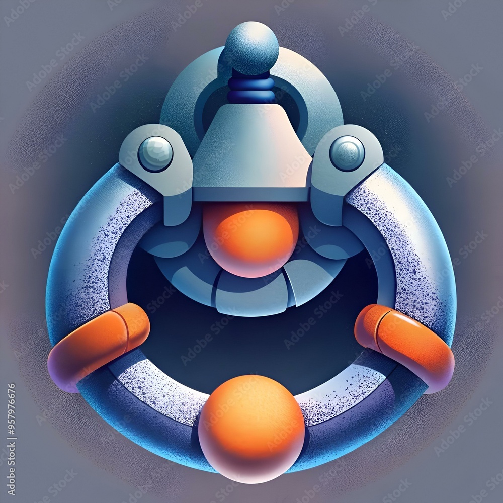 Poster a futuristic. abstract design of a circular object with a central sphere and an intricate pattern. p