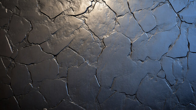 A close-up view of a cracked surface, resembling dry earth