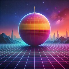 A retro futuristic 3D illustration of a glowing sphere set against a starry night sky.