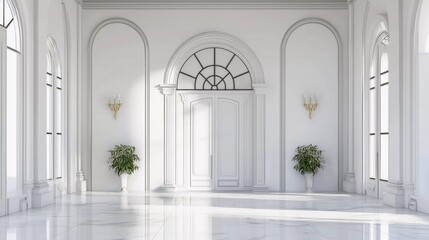 White hall background in modern classic style with luxurious arched door