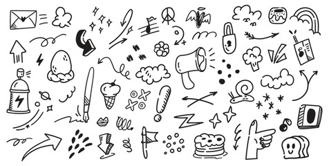 Creative Hand-Drawn Doodle Set | Playful Vector Scribbles, Symbols, and Sketches | Abstract Black and White Illustration for Design Projects