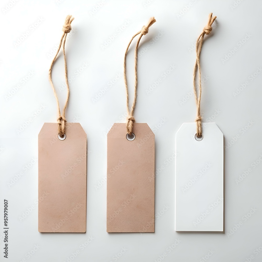 Poster three blank tags with twine. perfect for adding your own text or branding.