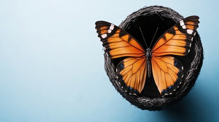 Metamorphosis of Business: Butterfly Emerging from Financial Cocoon with Copy Space, Selective Focus,