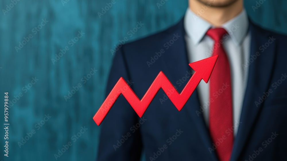 Poster rising business growth graph visualization with copy space, selective focus in