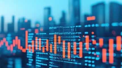 Futuristic AI-Driven Market Analysis in Modern Cityscape Holographic Data with Copy Space - Ultra HD Finance Technology Concept