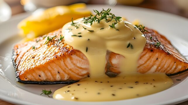 Gourmet Salmon Fillet with Creamy Hollandaise Topping
