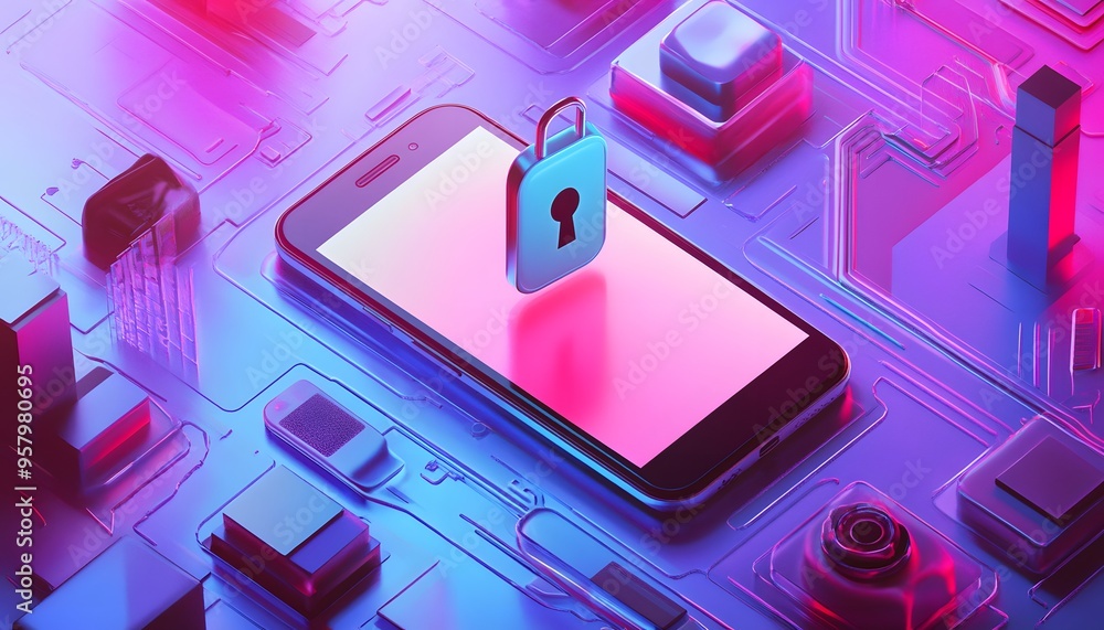 Aufkleber a smartphone with a digital lock symbolizing security and privacy in technology, set against a vibra