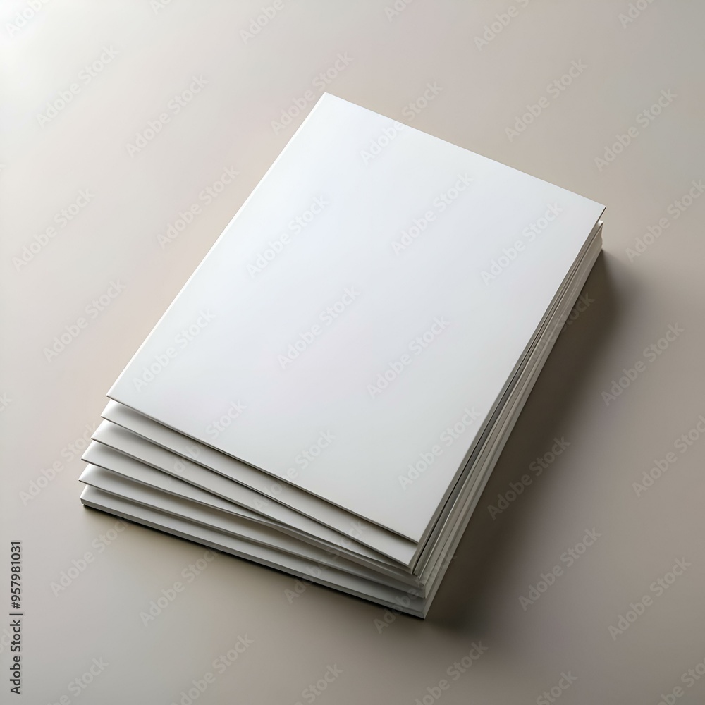 Poster clean and minimalist image of a stack of blank white paper. perfect for showcasing your design. bran